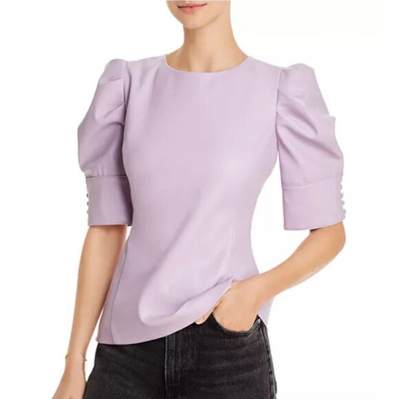Bloomingdale's Aqua brand puff sleeve faux leather top - Picture 1 of 8